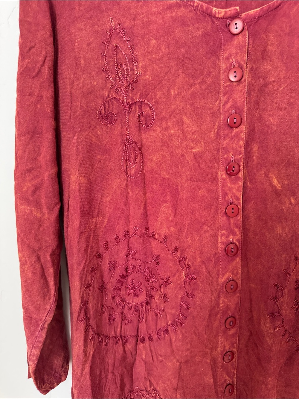 Vintage 90s Acid Wash Embroidered Fringe Tunic Dress Boho Festival Hippie M/L - Picture 4 of 12
